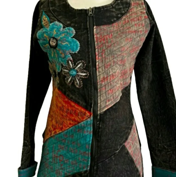 Colorful Embroidered Jean Jacket - Picture 2 of 16